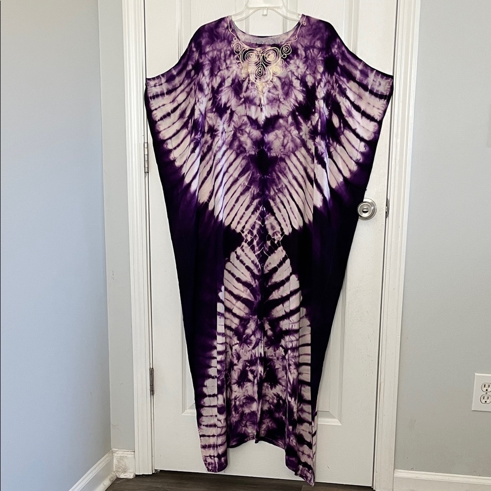 Purple Tie-Dye Caftan Dress